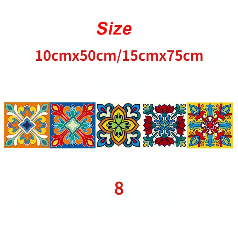 1Pc 10/15cm Colorful Flowers Pattern Retro Tiles Wall Sticker Kitchen Bathroom Tile Waist Line Wallpaper Art Mural