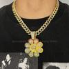 Shiny Cuban Chain Hip Hop Necklace for Men Women Colorful Sunflower Pendant Iced Out Full Rhinestones Accessories
