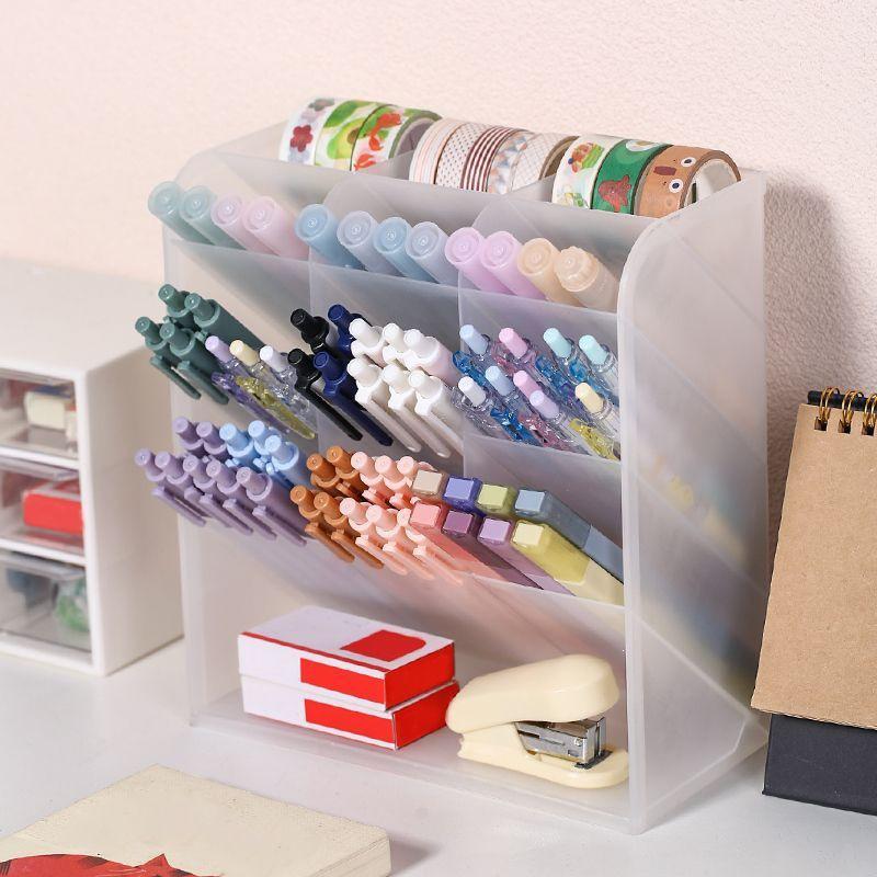 Large Transparent Slanted Pen Holder Desk Storage for Students and Children's Rooms