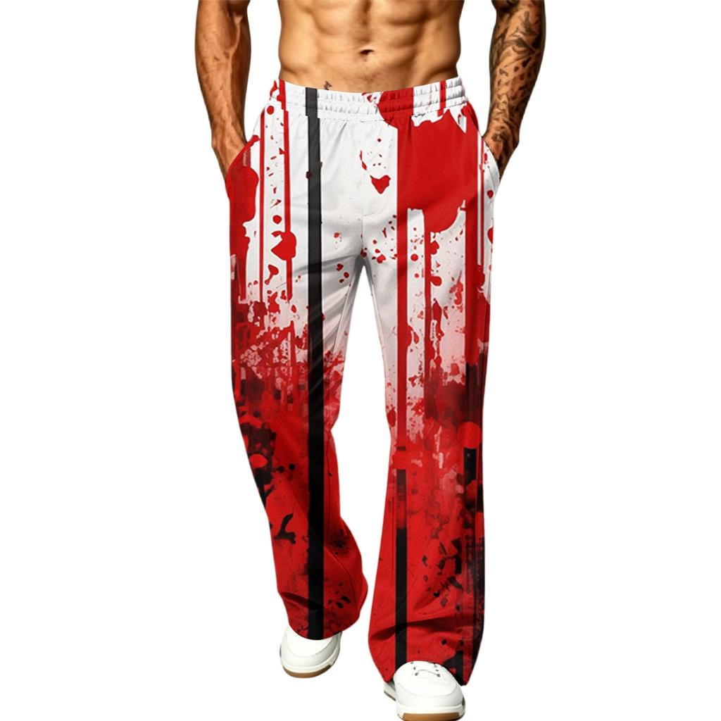 Men's Loose Wide Leg Cargo Jogger Pants with Pockets Halloween Print for Casual Outdoor Wear