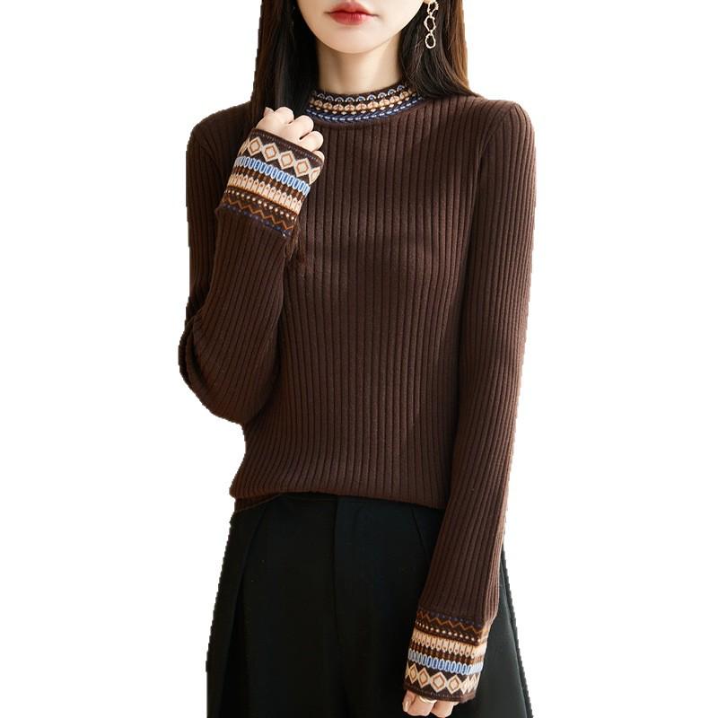 Women's Ethnic Style Jacquard Knit Sweater: Round Neck, Long Sleeve, Loose Fit - Autumn/Winter Collection