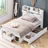 Einzelbett, 90*200cm, Mit USB-Anschluss & Schubladen & Aufbewahrungsschrank, Kinderbett, Multifunktionsbett, Großer Stauraum, ohne Matratze, Weiß