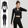 Juyitang Spring & Autumn Seamless Yoga 3-Piece Set: Slim-Fit Fitness & Running Outfit