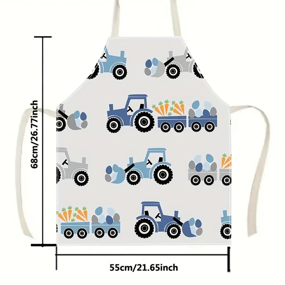 1 pezzo Grembiule da Bambino Cartone Animato Trattore Lino Impermeabile Cucina Cottura Arte Grembiulino Bambini Cucina Chef Regalo Ragazzi Ragazze Veicolo Agricolo Stampa