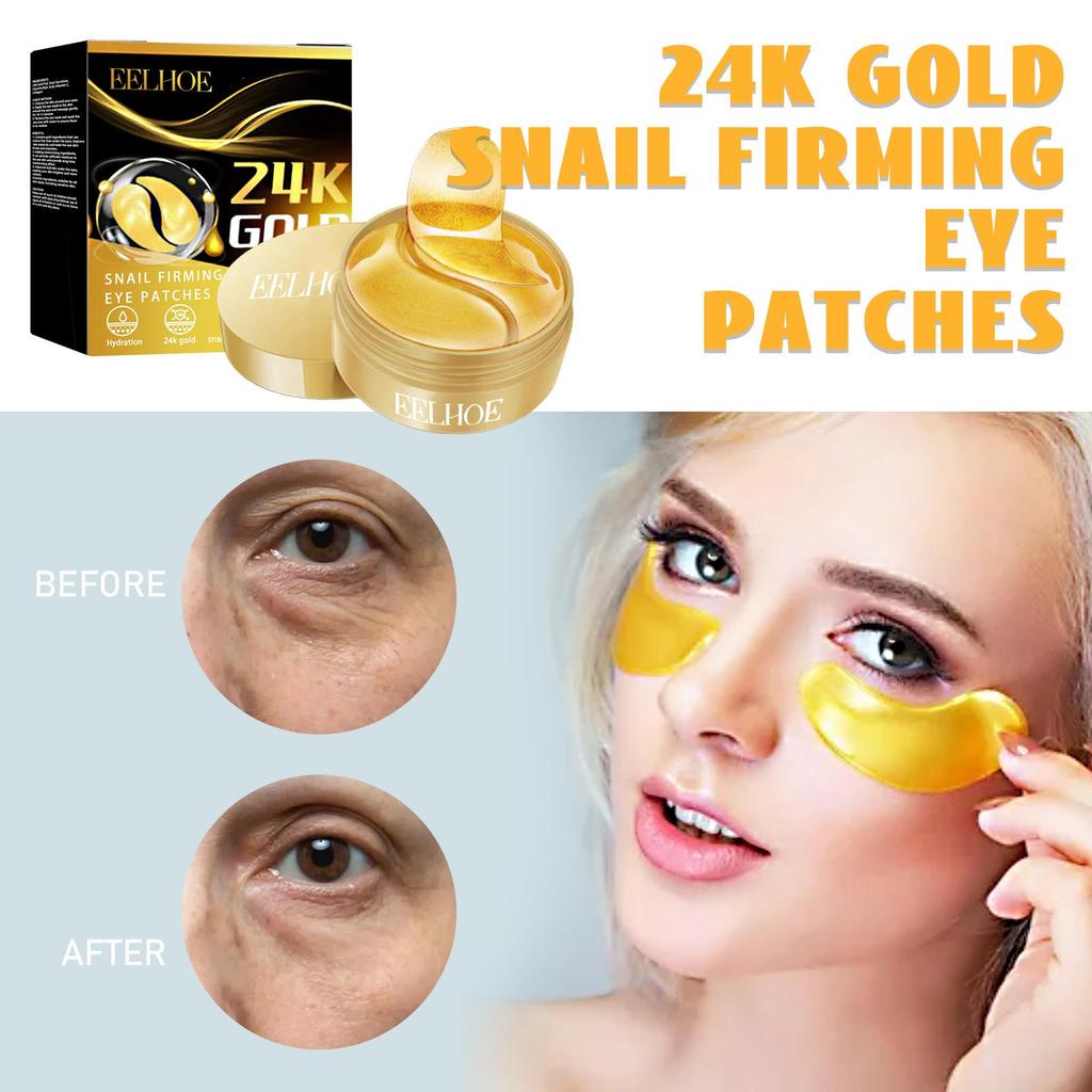 EELHOE Patch Occhi Rassodanti Oro 24k 60 pezzi: Anti-età, riduce le rughe, attenua le occhiaie, migliora le borse sotto gli occhi, patch occhi idratanti.