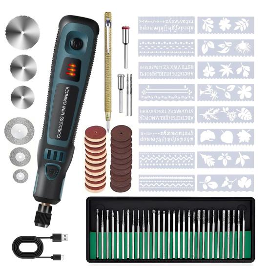 Electric Engraving Pen Cordless USB-C Rechargeable Engraver Tool 20000r/min Rotary Machine Quiet Engraving Kit