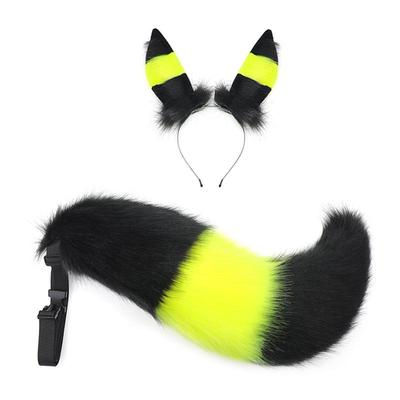 Zwart en geel vossenoren hoofdband vossenstaart set, Halloween decoratie rekwisieten