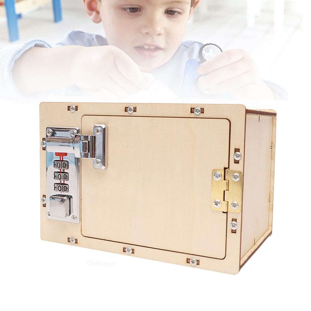 DIY Wooden Password Box for Kids Assembling Manual Machine Code Box Mechanical Lockbox Science Experimental Money Financial Toys