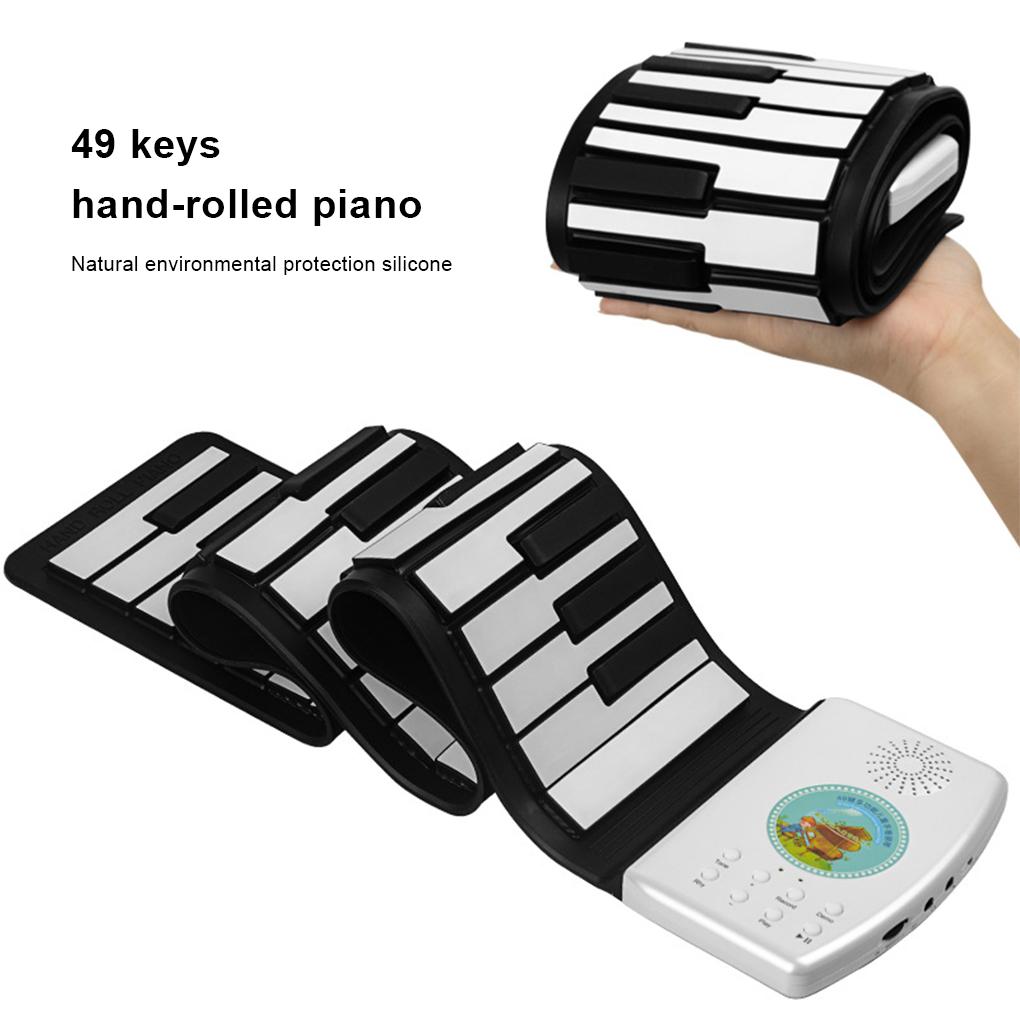 Portable 49 Keys Electronic Piano Rechargeable Children Flexible Roll Up Keyboard Musical Instrument Gift Colorful