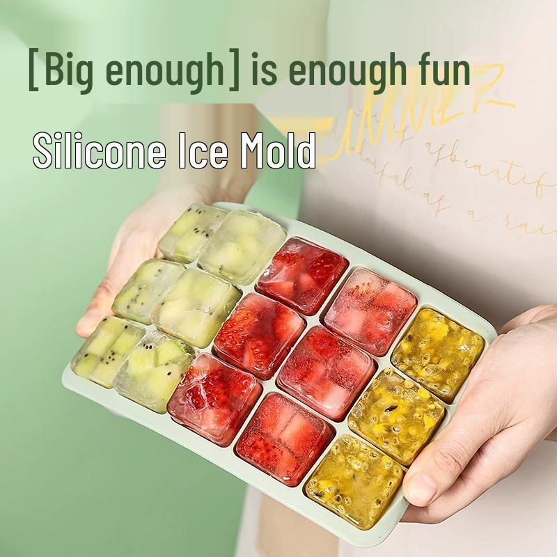 Iskubslåda: 15-kubsform med lock, Lätt att lossa, Livsmedelsgodkänd silikon, Perfekt för barnmat & mer