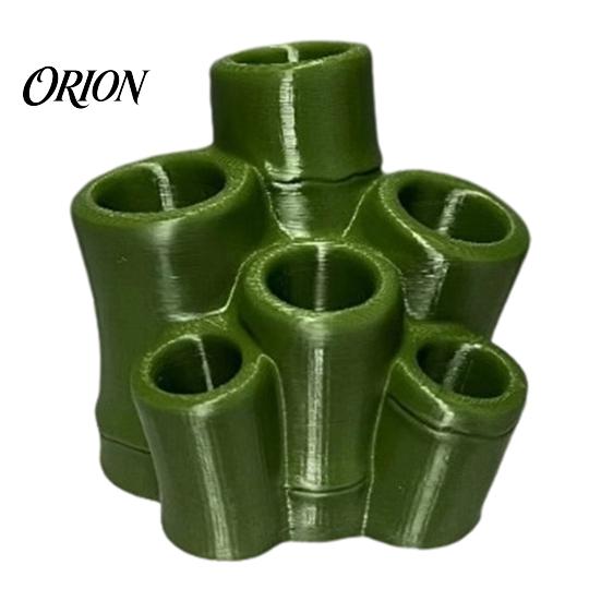 Small Bathroom Organizer Toothbrush Holder, Green Bamboo Shape, 6 Slot Storage Rack Organizer, for Countertop Razors And Makeup Brush Family