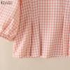 ZANZEA Women Grid Print Casual Round Neck 3/4 Sleeve Blouse