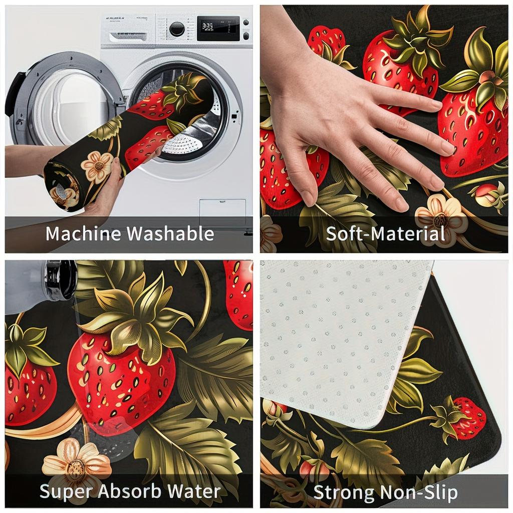 1 szt. Mata Kuchenna Przeciwzmęczeniowa, Wodoodporna, Antypoślizgowa, Gruba, Amortyzująca Mata Kuchenna z Nadrukiem Truskawkowy Raj, Wytrzymała Mata Komfortowa do Stania w Kuchni