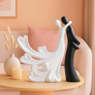 Passionate Lover Hugging Couple Figure | Beautiful Home Decor - (Set of 2, White Black),Brass, Love