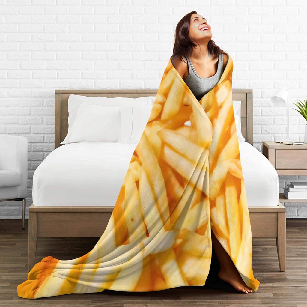 Leckeres Essensmuster Pommes Frites Gestrickte Decke Flanell 3D Leicht Dünn Überwurfdecken Tagesdecken Steppdecke Multifunktion