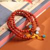 Natural Three-ring Full-bead Southern Red Agate Bracelet with a Natural-shaped Beeswax Pendant, Multi-ring Bracelet, Jewelry