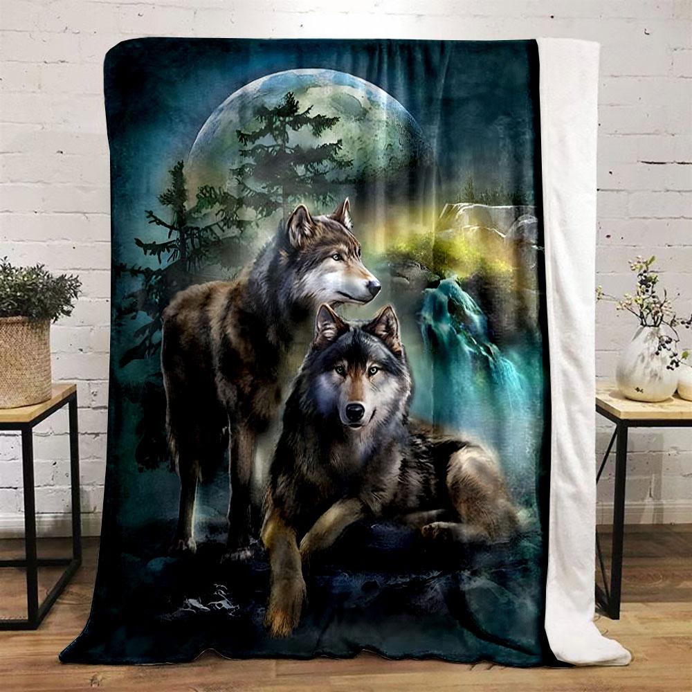 Wolves Moon Waterfall Print Blanket bedroom Blanket for Livingroom Couch lunch break Soft throw for Friend's festival Gift