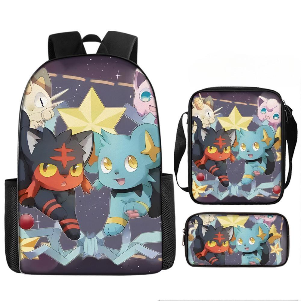Cartoon Pokémon Printed Backpack Children Schoolbag Shoulder Bag Pencil Bag