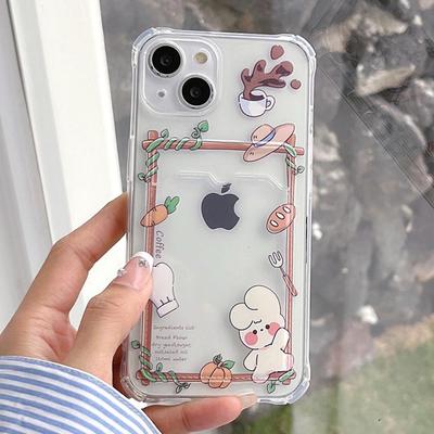 Rabbit 15-Card Slot Coffee Bread iPhone 12/13 Phone Case: Fits iPhone 11/13, XR/XS Max Transparent Design