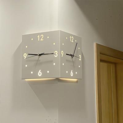 Doppelseitige Eckwanduhr, Dekorative Wanduhren mit Licht für Wohnzimmerdekorationen Wandmontierte Winkeluhren Geschenk