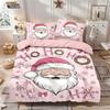 3Pcs Pink Santa Claus Printed Coreless Down Duvet Cover In Multiple Sizes Soft Bedroom Bedding Decoration Machine Washable