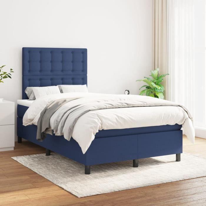 3142087 vidaXL Lit à sommier tapissier avec matelas Bleu 120x200 cm Tissu