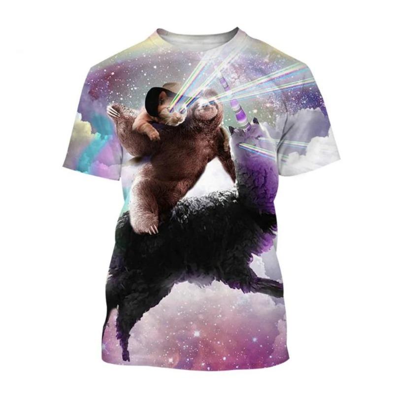 Hengyuan31 Heren T-shirt Grappig Dierenpatroon Korte Mouw Schattige Print Casual T-shirt Ronde Hals Top Street Fashion Zomer Herenkleding 2XL
