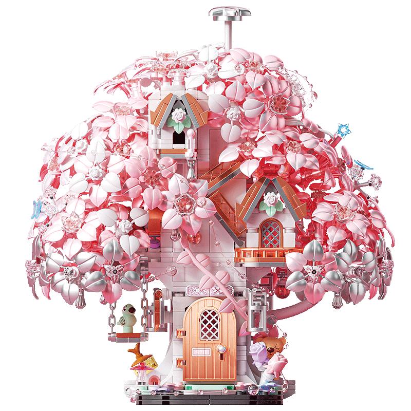 Fantasy Cherry Blossom Season Assemblage Constructing Modules Kits Flower Castle Models Home Deco Kids Play kits for Girls Birthday Celebration Gifts