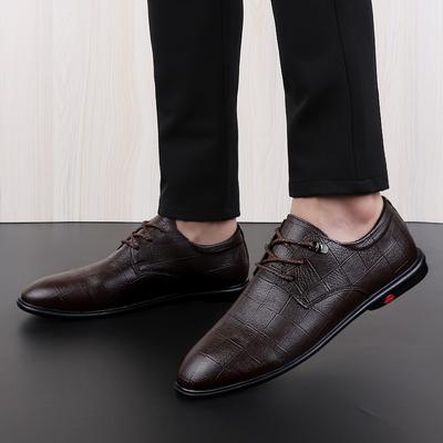 Autumn and Winter Men's Cowhide Shoes British Shoes Embossed Plaid Casual Shoes Men's Business Dress Leather Shoes
