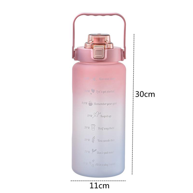 Large Capacity 2L Straw Water Bottle with Lid Reusable Plastic Portable Time Marker Leakproof Sports Cups Drinkware Tumbler
