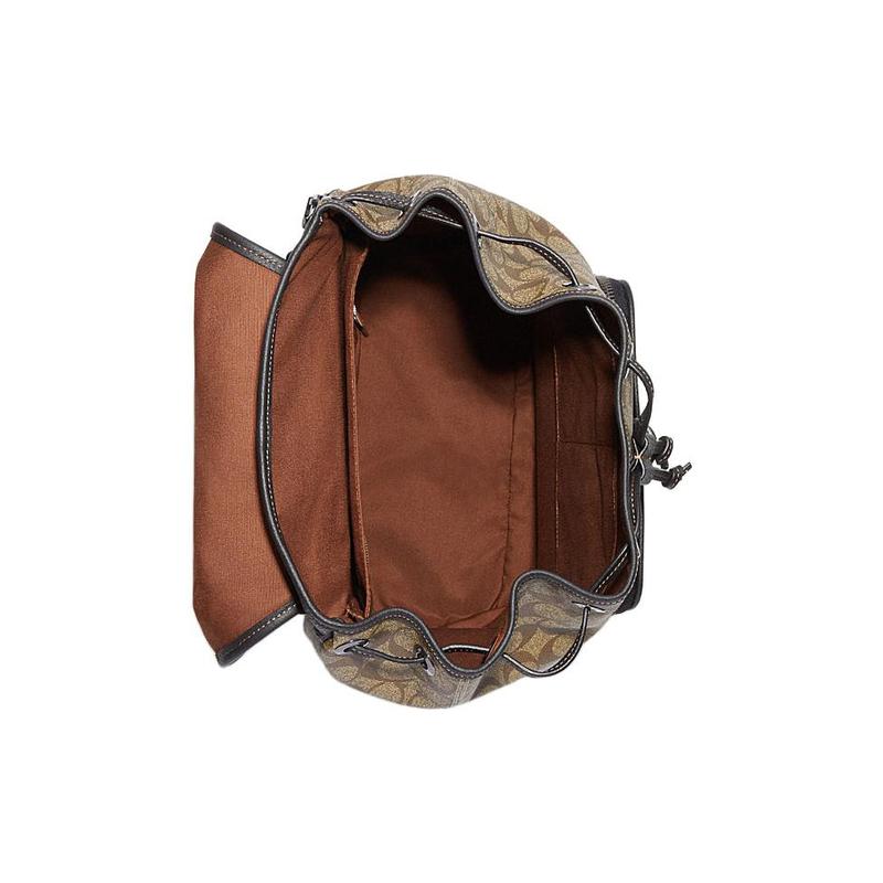 COACH Sullivan 30 Classic Presbyopia Drawstring Lock Closure Cow Leather Patchwork Backpack Men's Khaki and Charcoal