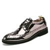 Fashion Glossy Derby Shoes Large Size Brock Carved Leather Shoes Nightclub Personalized Gold Lace-up Leather Shoes