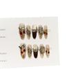 Women Press‑On Nails Pure‑Handmade Autumn Winter Amber Cherry Gold Cat‑Eye Pile Rhinestone False Nail Patches