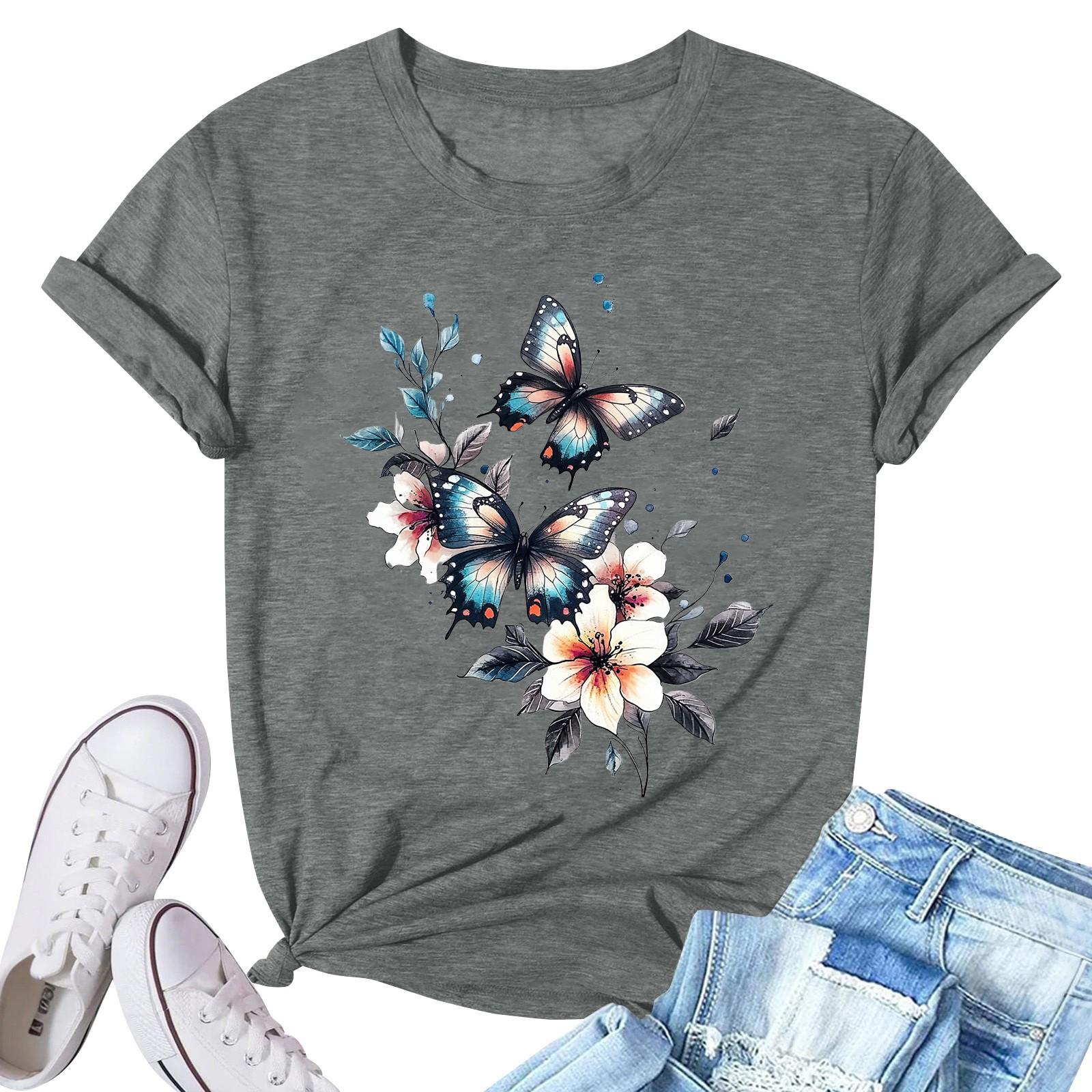 

Женская модная повседневная плиссированная футболка с коротким рукавом с принтом S