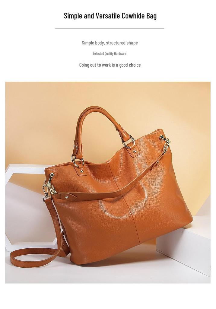 Women's Genuine Leather Large Capacity Crossbody Tote Bag - Top Layer Cowhide, New Style, High-End Shoulder Handbag for Commuting.