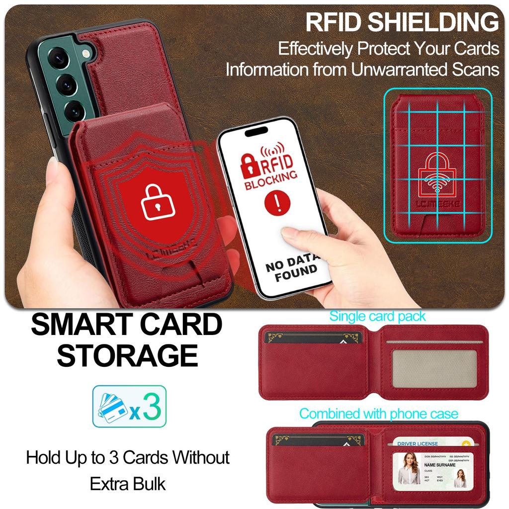 LC.IMEEKE L3 For Samsung Galaxy S21 FE 5G Magnetic Case Detachable Card Holder Leather TPU Mobile Cover