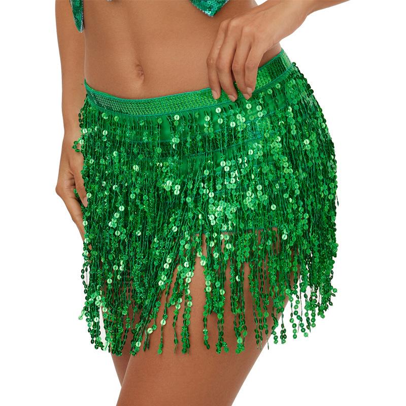 Bohemian Sequin Hip Scarf: Four-layer Tassel Waist Chain Belly Dance Costume for Women. Perfect for Halloween Performances.