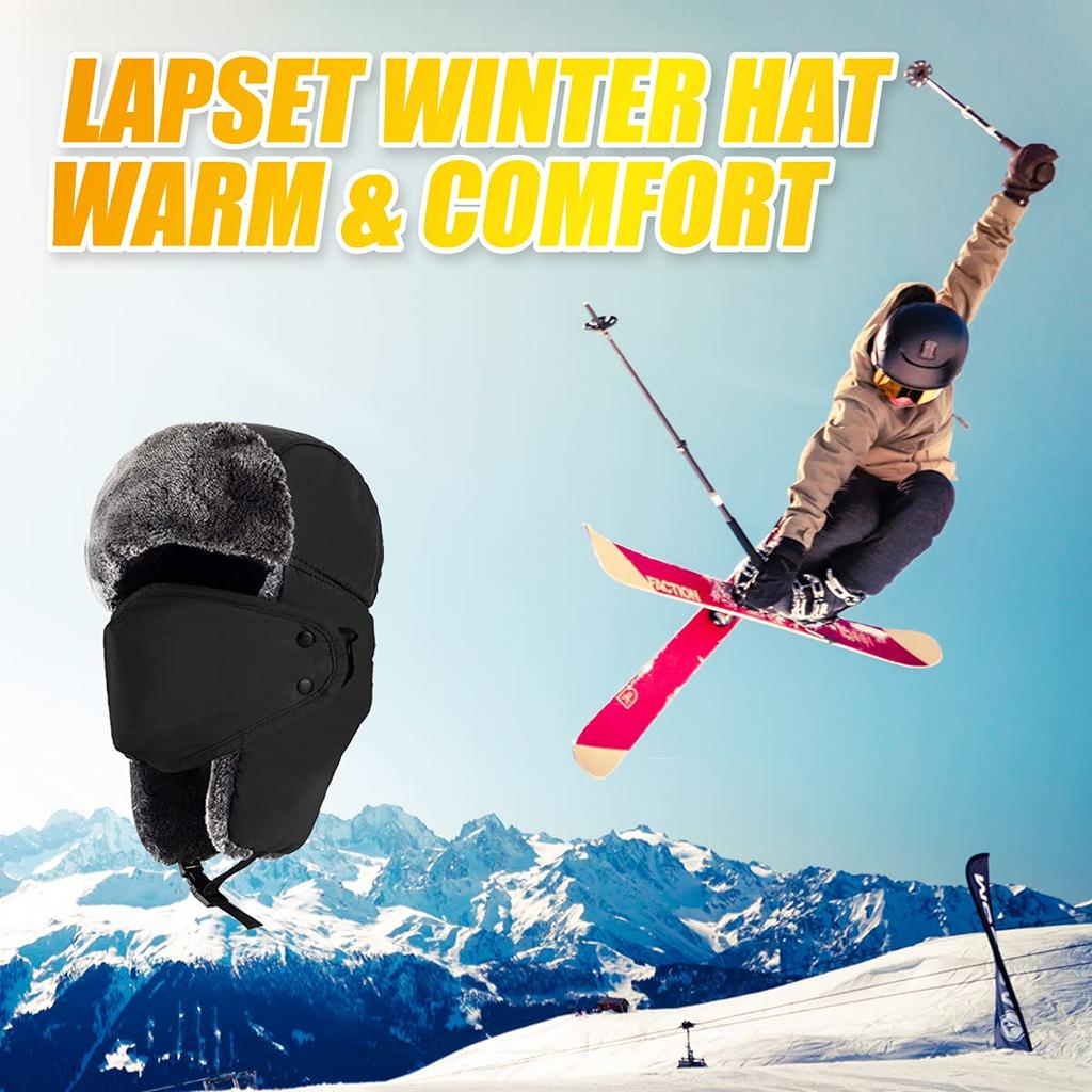 [lapset] Pilot Flight Cap with Mask – Warm Winter Aviator Hat with Fleece Lining for Men & Women, Cold Weather Outdoor Cap