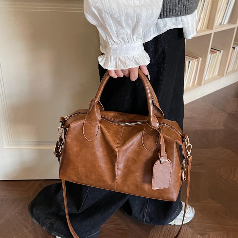Modische Damen-Lederhandtasche Vintage Boston Boston-Tasche Umhängetasche mit abnehmbarem Riemen Geeignet für Arbeit, Einkaufen und Reisen