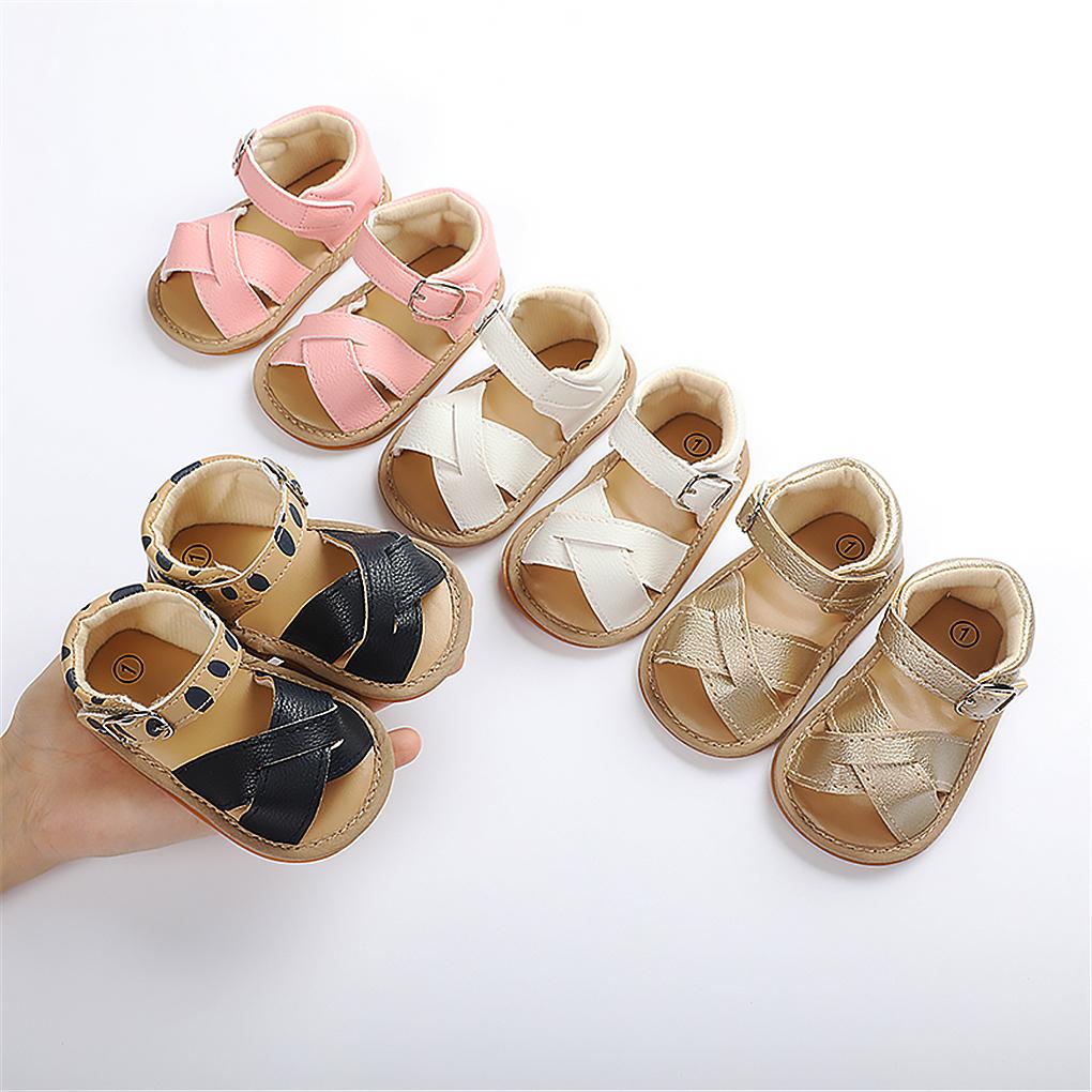 1 Pair Baby Sandals Newborn Babies Girls Non\-slip Open Toe Design Walking Sandals Leather Shoes