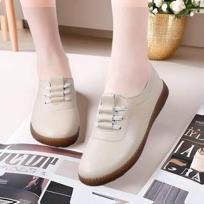 Real Soft Leather Women's Single Shoes Spring and Autumn Flat-soled Women's Shoes Beef Tendon Soft-soled Beans Shoes