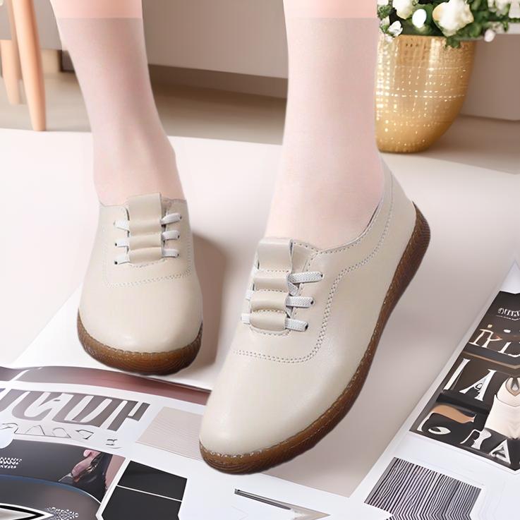Real Soft Leather Women's Single Shoes Spring and Autumn Flat-soled Women's Shoes Beef Tendon Soft-soled Beans Shoes