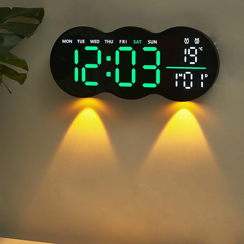 LED Digital Wohnzimmer Wanduhr mit Multifunktionalem Alarm, Temperaturanzeige und Fernbedienung