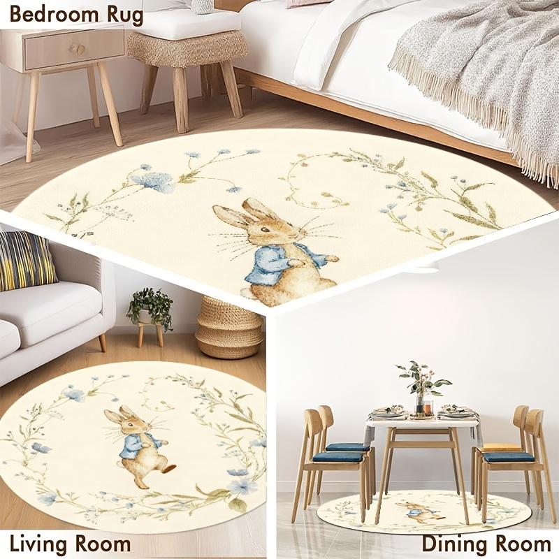Ghirlanda Coniglio di Pasqua Tappeto Rotondo Fiore Vintage Coniglio Tappetino Antiscivolo Lavabile in Lavatrice Tappeto Morbido per Soggiorno Camera da Letto