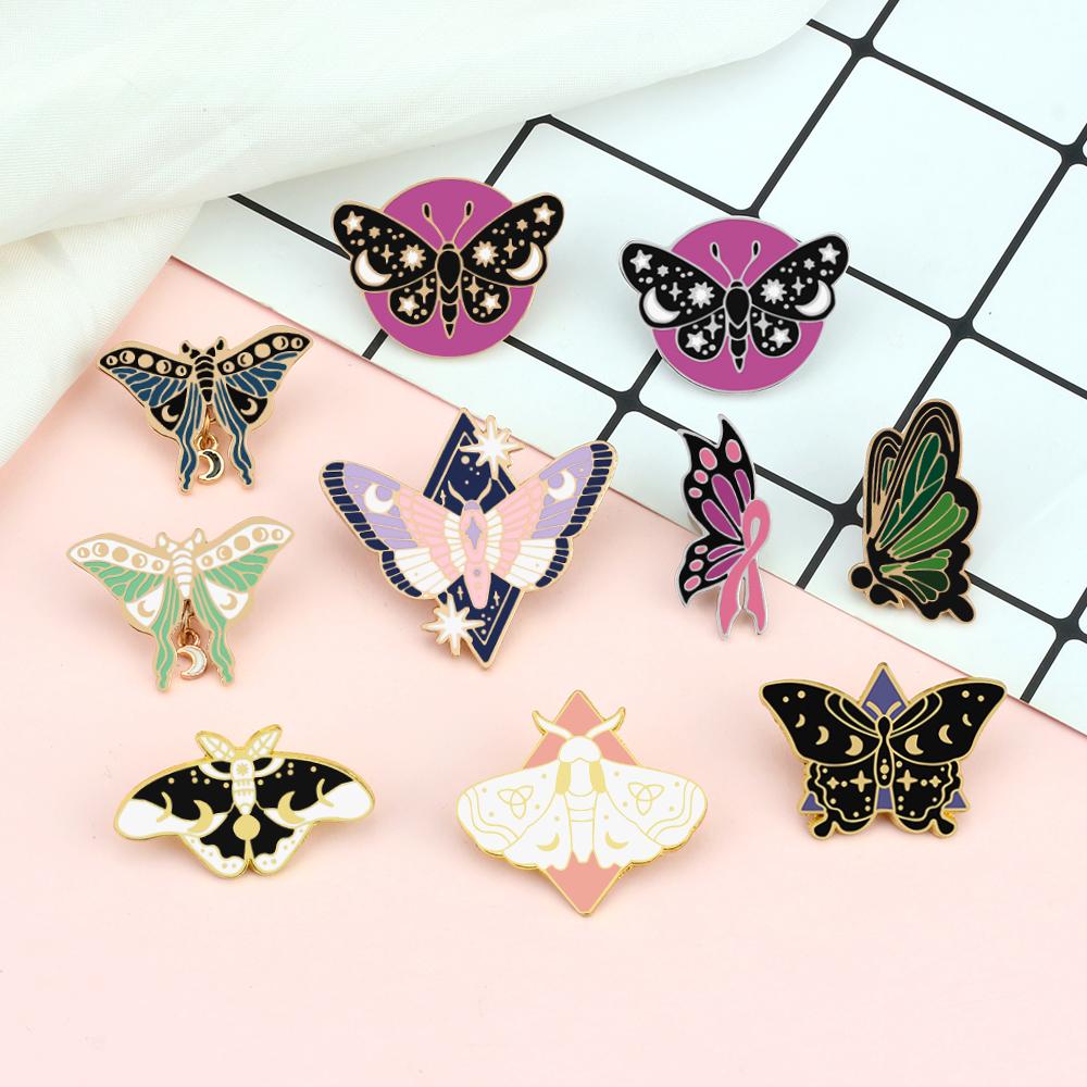 Small Retro Insect Butterfly Lapel Pins Cartoon Moon Phase Moth Brooch Cute Exquisite Enamel Badge Bag Accessories Gifts Jewelry