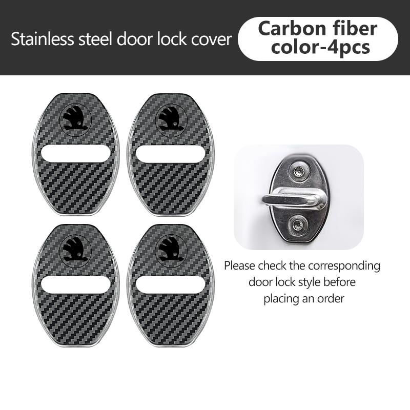 For Skoda 4PCS Car Door Lock Cover Stainless Steel Protection Accessories Rapid Octavia Derivative Enyaq-iV VisionS Yeti Scala