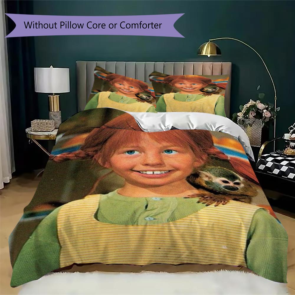 Pippi Longstocking Pattern Bedding Uilt Set Uilt Cover Pillowcase Home Decoration Birthday Gift (1 * Duvet Cover + 2 * Pillowcase Without Core)114