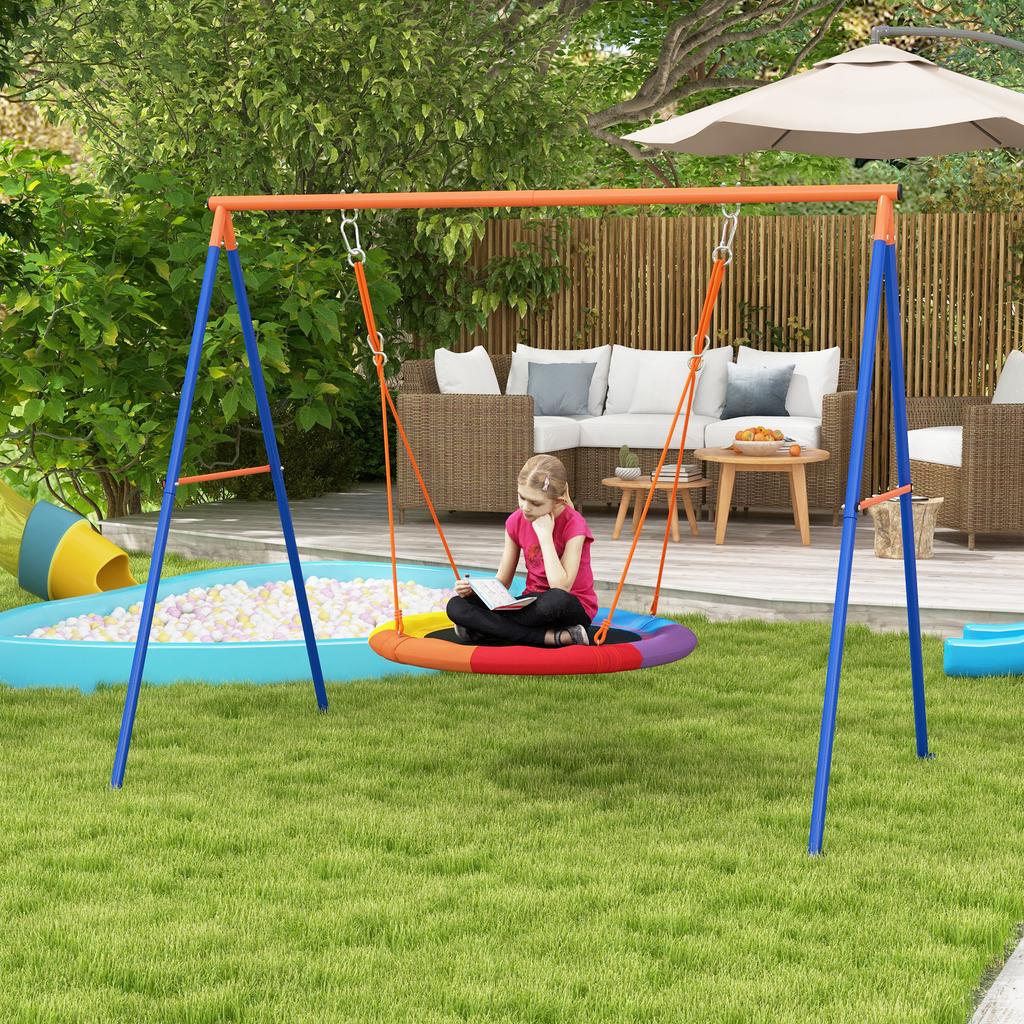 Metal Kids Swing Set Nest Swing Seat with A-Frame Structure for Outdoor Use - Multicoloured