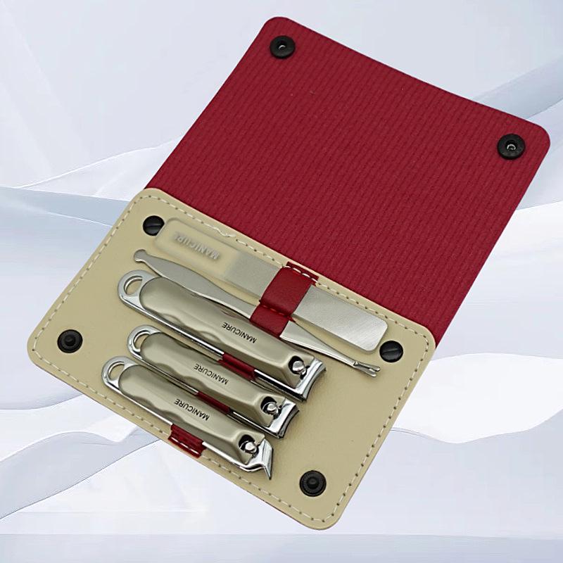 Stainless Steel Manicure Set: Nail Clippers, Cuticle Pusher, Ear Pick, File.