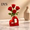 Compact Decorative Vase for Bedroom 3D Printed Hollow Heart Vase, Red Love Shaped Flower Holder Creative PLA Plastic Floral Decor Minimalist Tabletop